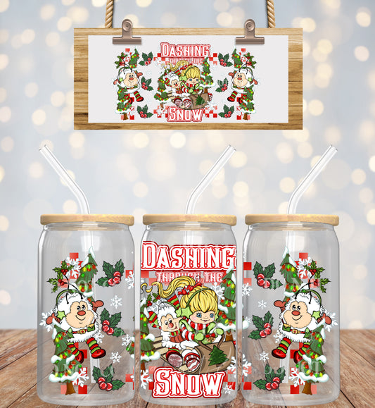 Christmas Dashing Through The Snow Rainbow Bright - 16 oz / 20 oz Libby UV DTF Wrap