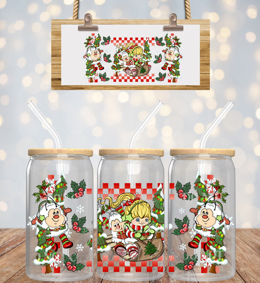 Christmas Checkered Rainbow Bright - 16 oz / 20 oz Libby UV DTF Wrap