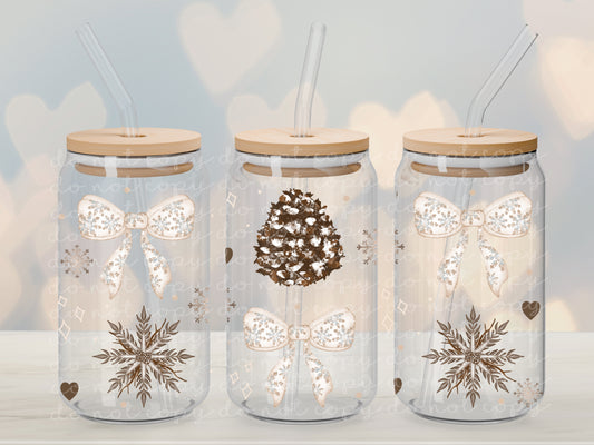 Christmas Sparkle Pinecones and Bows - 16 oz / 20 oz Libby UV DTF Wrap