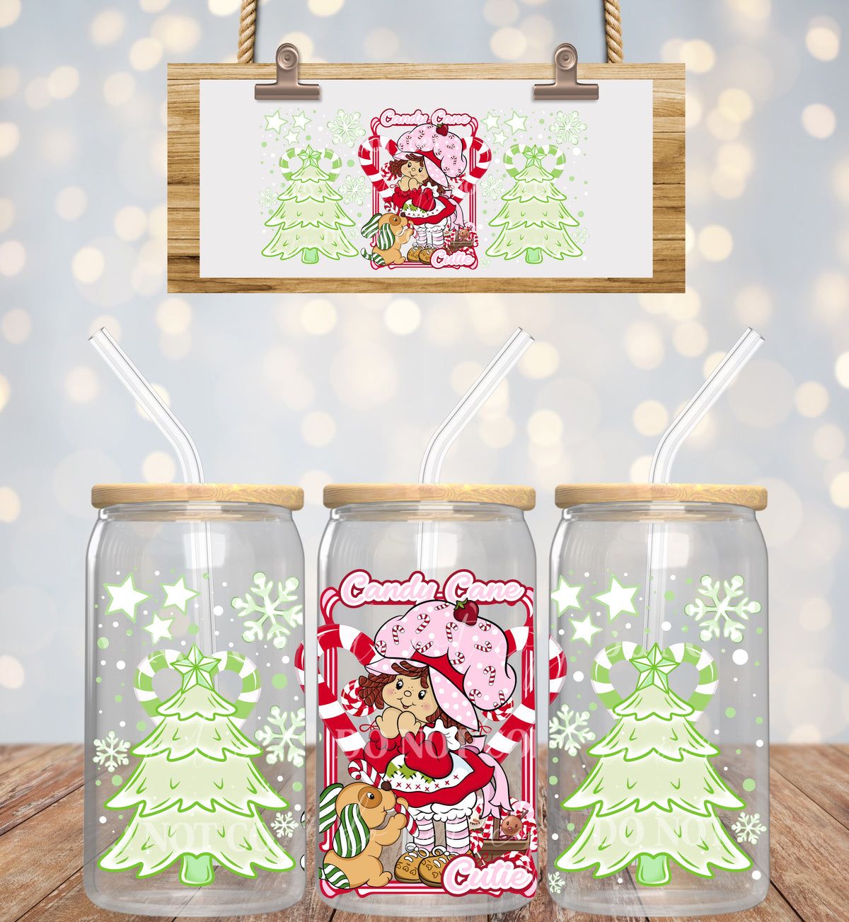 Green N Red Christmas Strawberry Girl Candy Cane Cutie - 16 oz / 20 oz Libby UV DTF Wrap