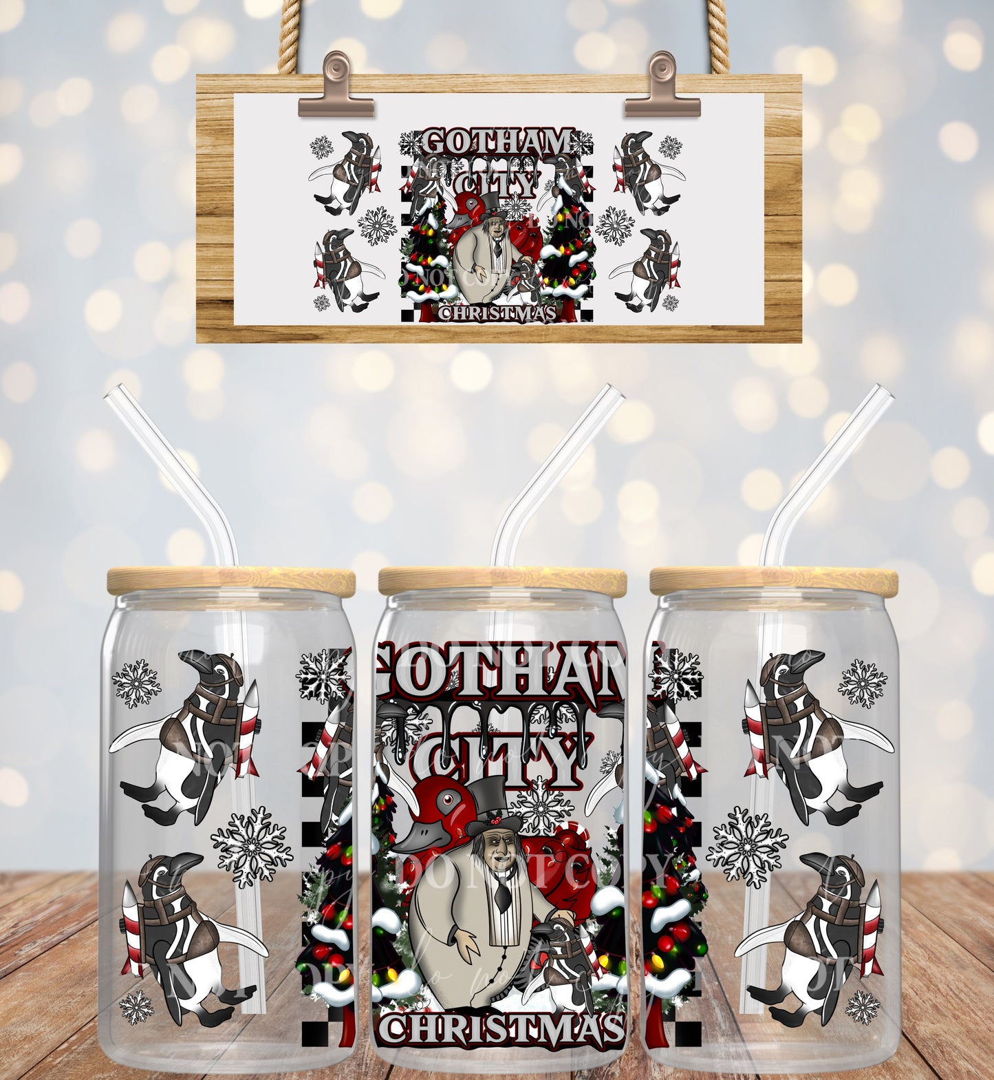 Christmas Gotham City - 16 oz / 20 oz Libby UV DTF Wrap