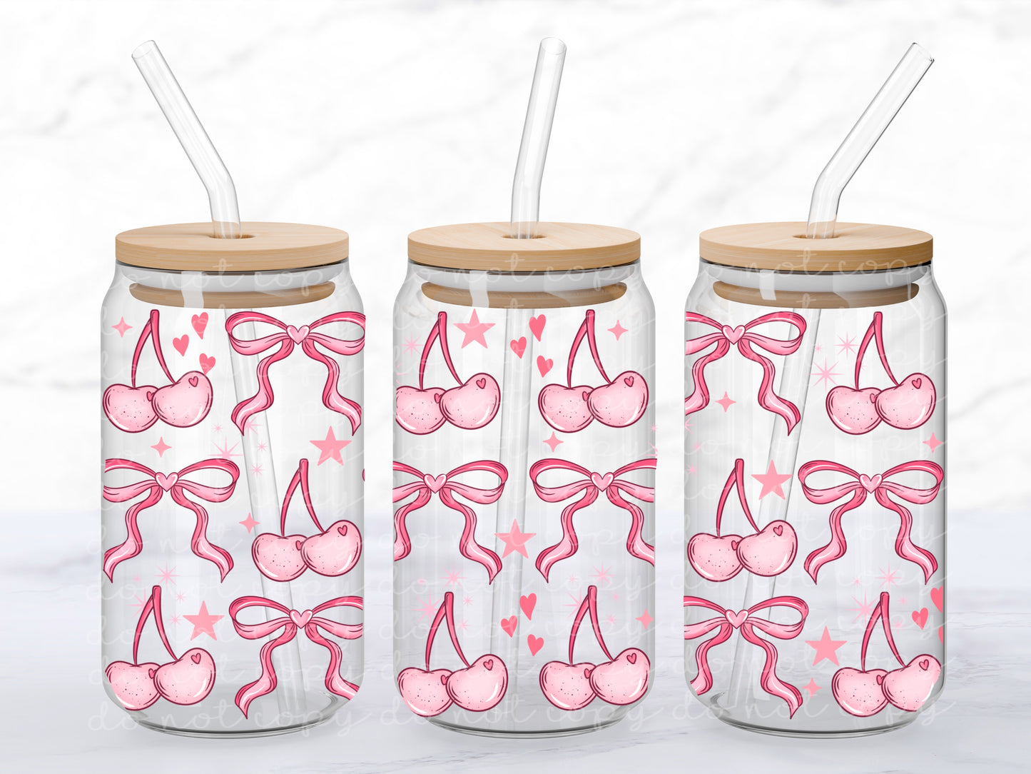 Pink Cherries and Bows - 16 oz / 20 oz Libby UV DTF Wrap