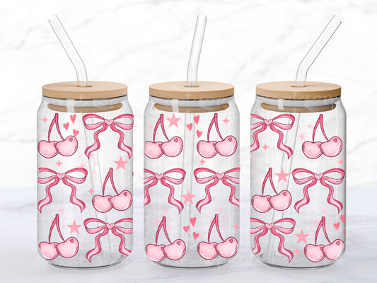 Pink Cherries and Bows - 16 oz / 20 oz Libby UV DTF Wrap