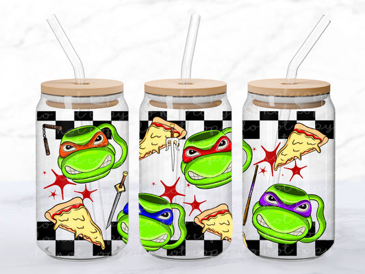 Checkered TMNT And Pizza - 16 oz / 20 oz Libby UV DTF Wrap