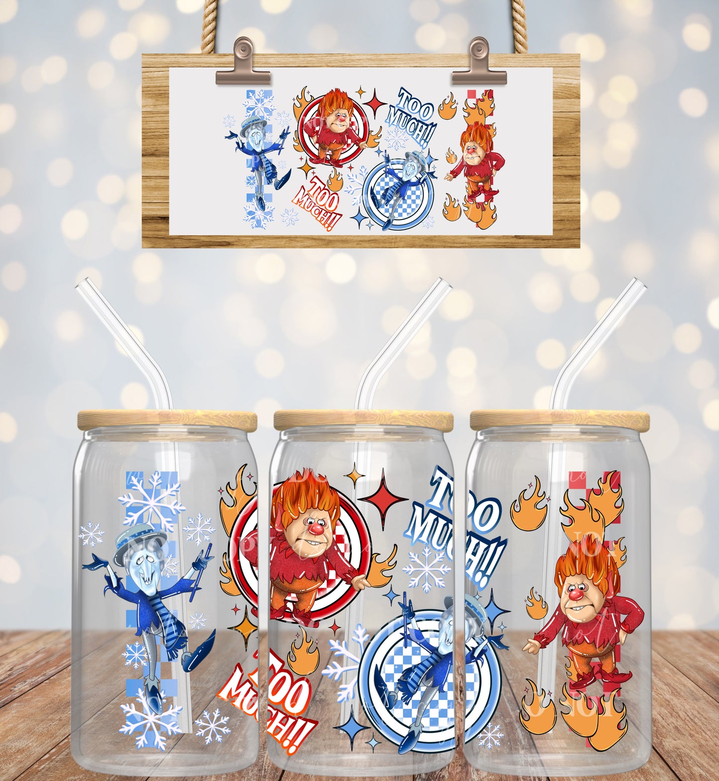 Christmas Winter Too Much - 16 oz / 20 oz Libby UV DTF Wrap