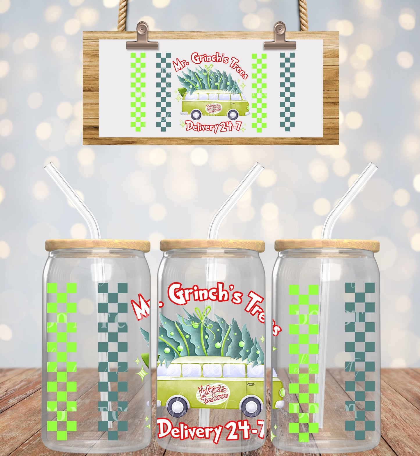 Christmas Grinch Tree Delivery Service - 16 oz / 20 oz Libby UV DTF Wrap