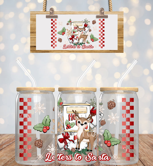 Christmas Reindeer Letters TO Santa - 16 oz / 20 oz Libby UV DTF Wrap