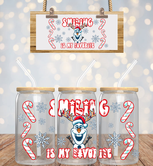 Christmas Smiling Is My Favorite Snowman - 16 oz / 20 oz Libby UV DTF Wrap