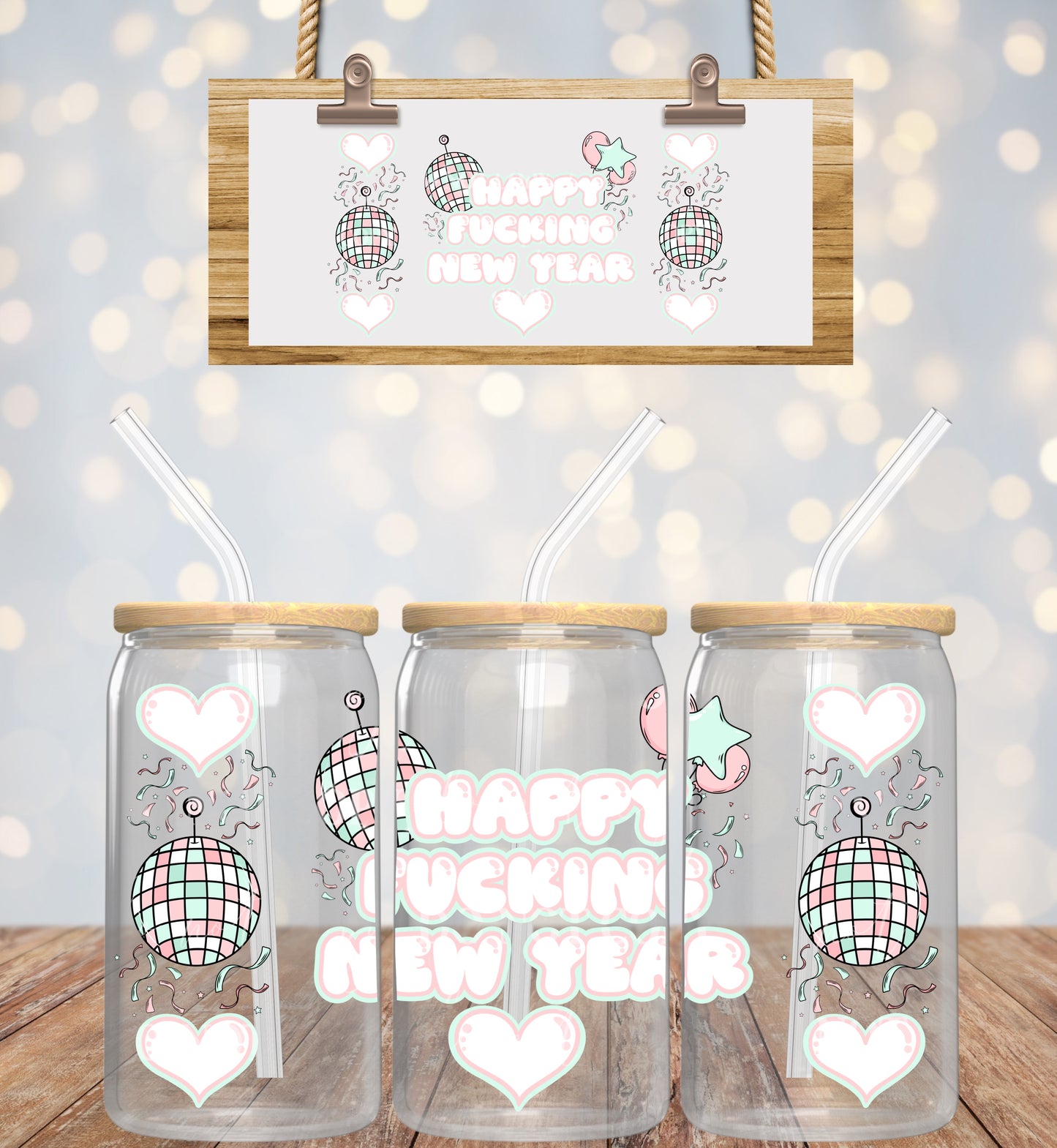 Happy Fing New Year - 16 oz / 20 oz Libby UV DTF Wrap