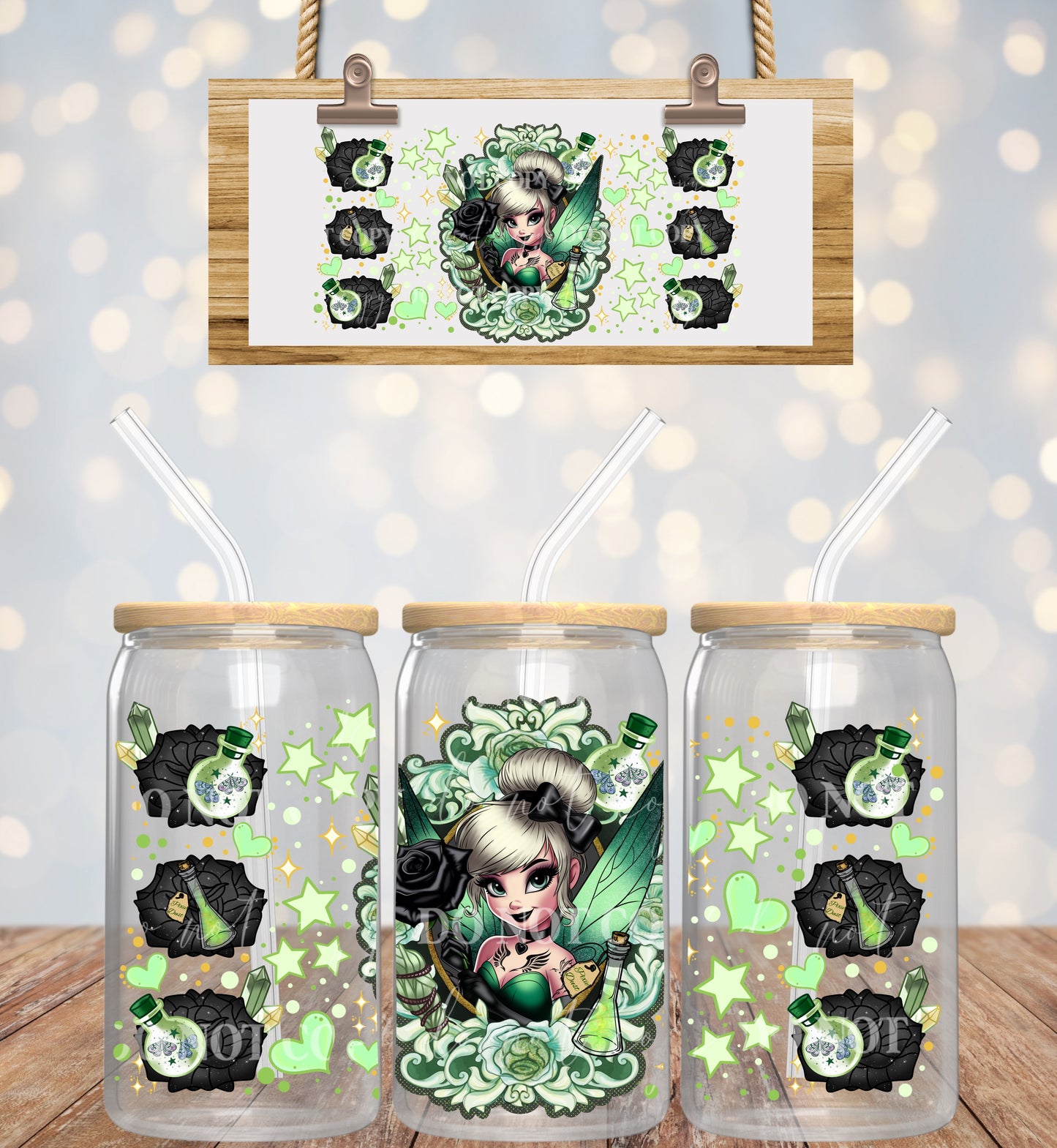 Tinker Green Fairy - 16 oz / 20 oz Libby UV DTF Wrap