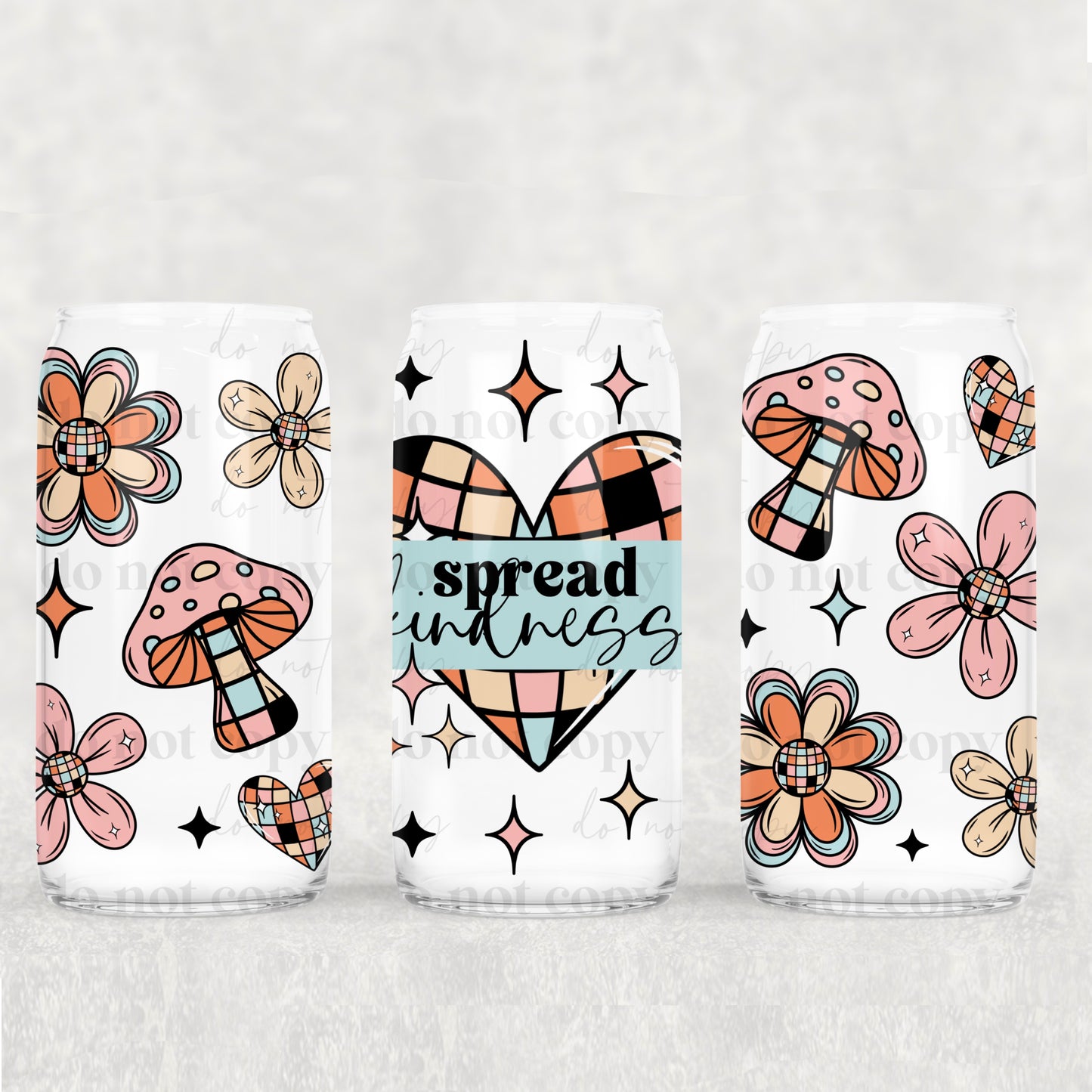 Spread Kindness Mushrooms - 16 oz / 20 oz Libby UV DTF Wrap
