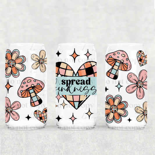 Spread Kindness Mushrooms - 16 oz / 20 oz Libby UV DTF Wrap