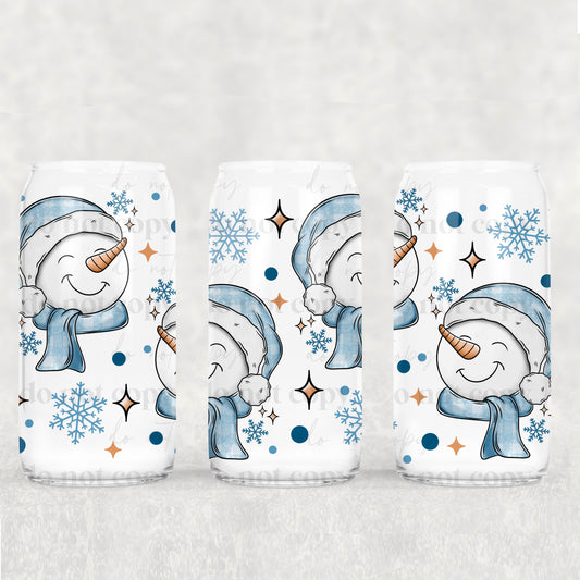 Christmas Blue Smiling Snowman - 16 oz / 20 oz Libby UV DTF Wrap