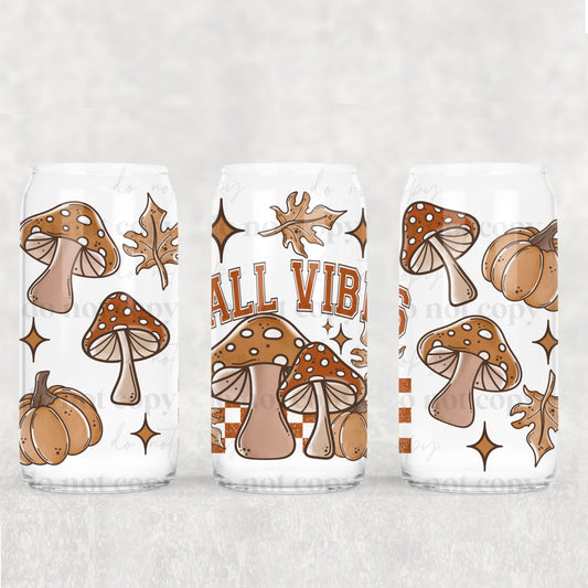 Fall Vibes Boho Mushrooms - 16 oz / 20 oz Libby UV DTF Wrap