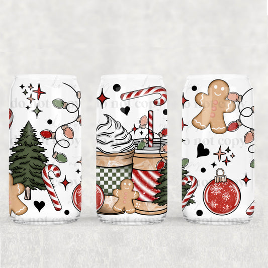 Christmas Coffee And Red Ornaments - 16 oz / 20 oz Libby UV DTF Wrap
