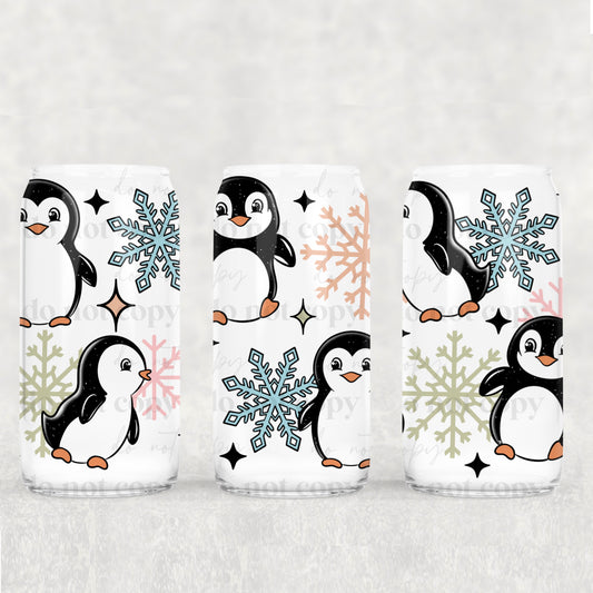 Winter Penguin With Snowflakes - 16 oz / 20 oz Libby UV DTF Wrap