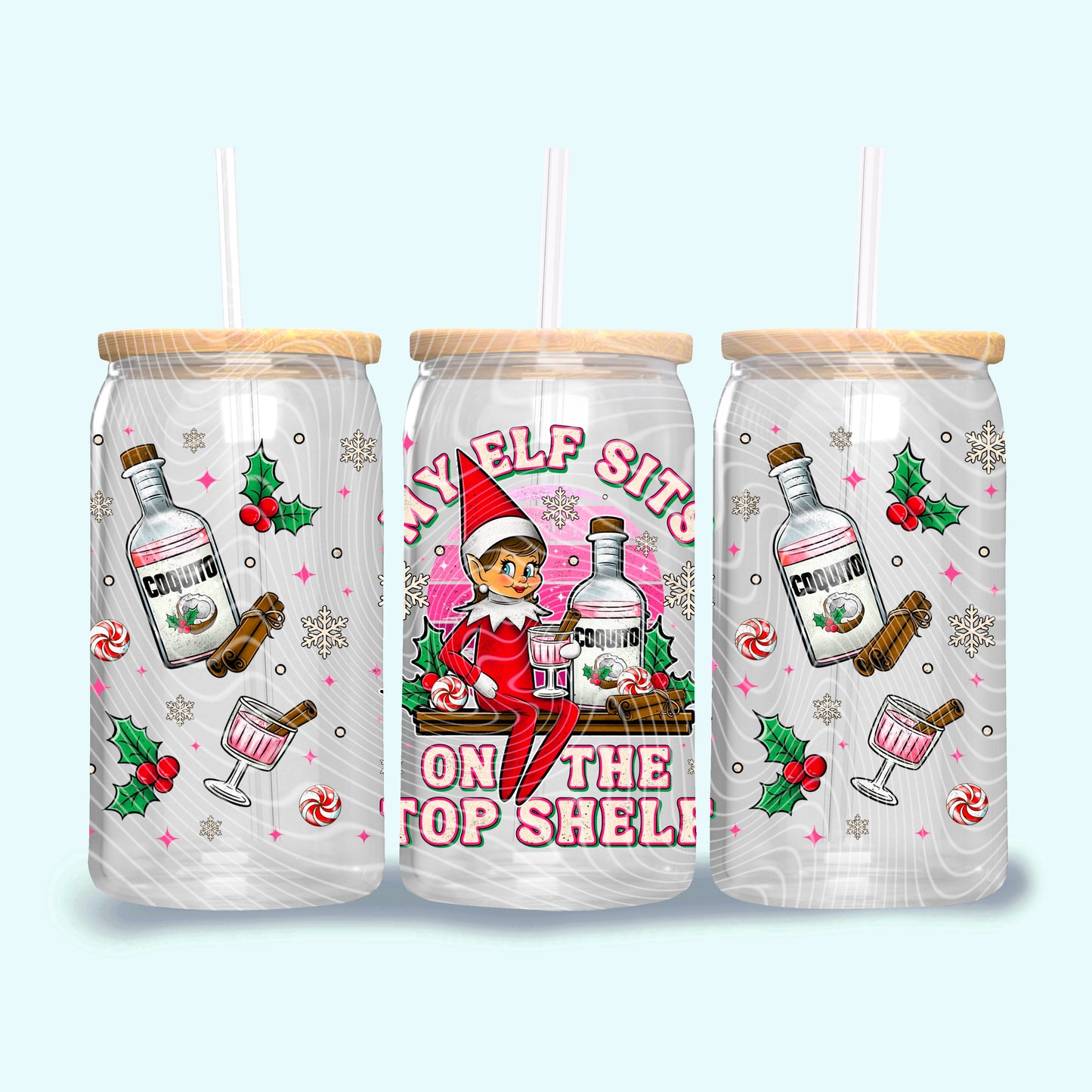 Christmas My Elf Sits On The Top Shelf Pink - 16 oz / 20 oz Libby UV DTF Wrap