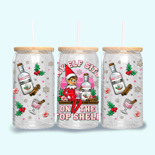 Christmas My Elf Sits On The Top Shelf Pink - 16 oz / 20 oz Libby UV DTF Wrap