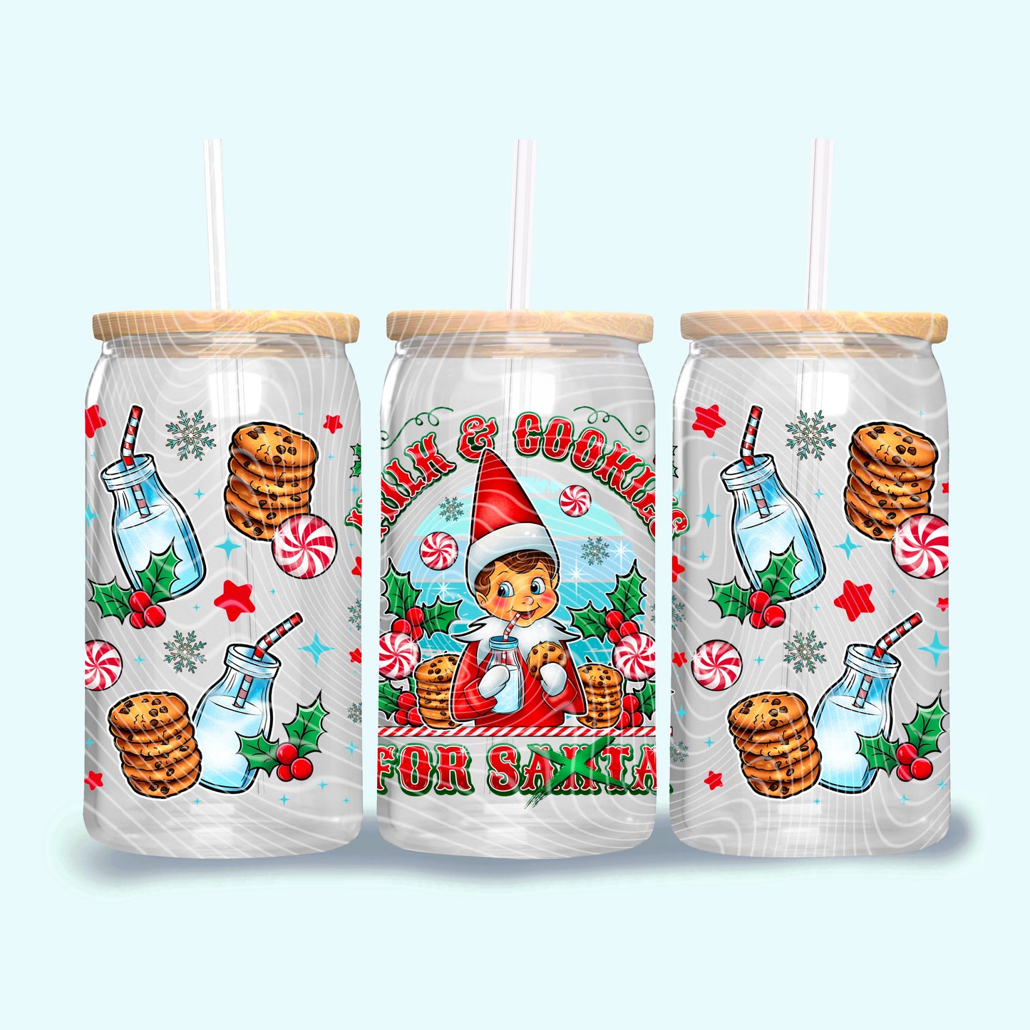 Christmas My Elf Milk And Cookies - 16 oz / 20 oz Libby UV DTF Wrap