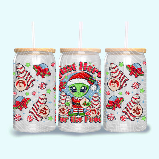 Christmas Just Here for the food Alien - 16 oz / 20 oz Libby UV DTF Wrap