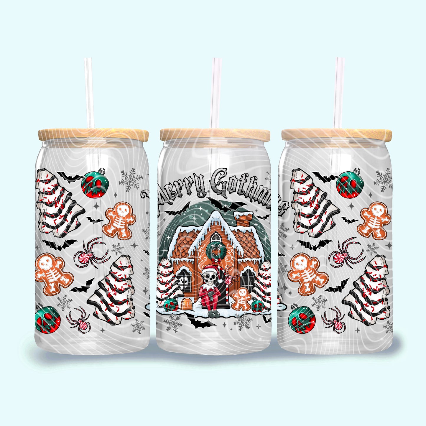 Christmas Merry Gothmas Gingerbread House - 16 oz / 20 oz Libby UV DTF Wrap