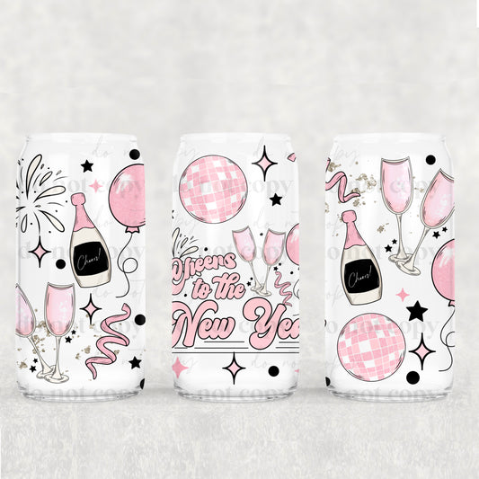 Pink Happy New Year Wine Bottles - 16 oz / 20 oz Libby UV DTF Wrap