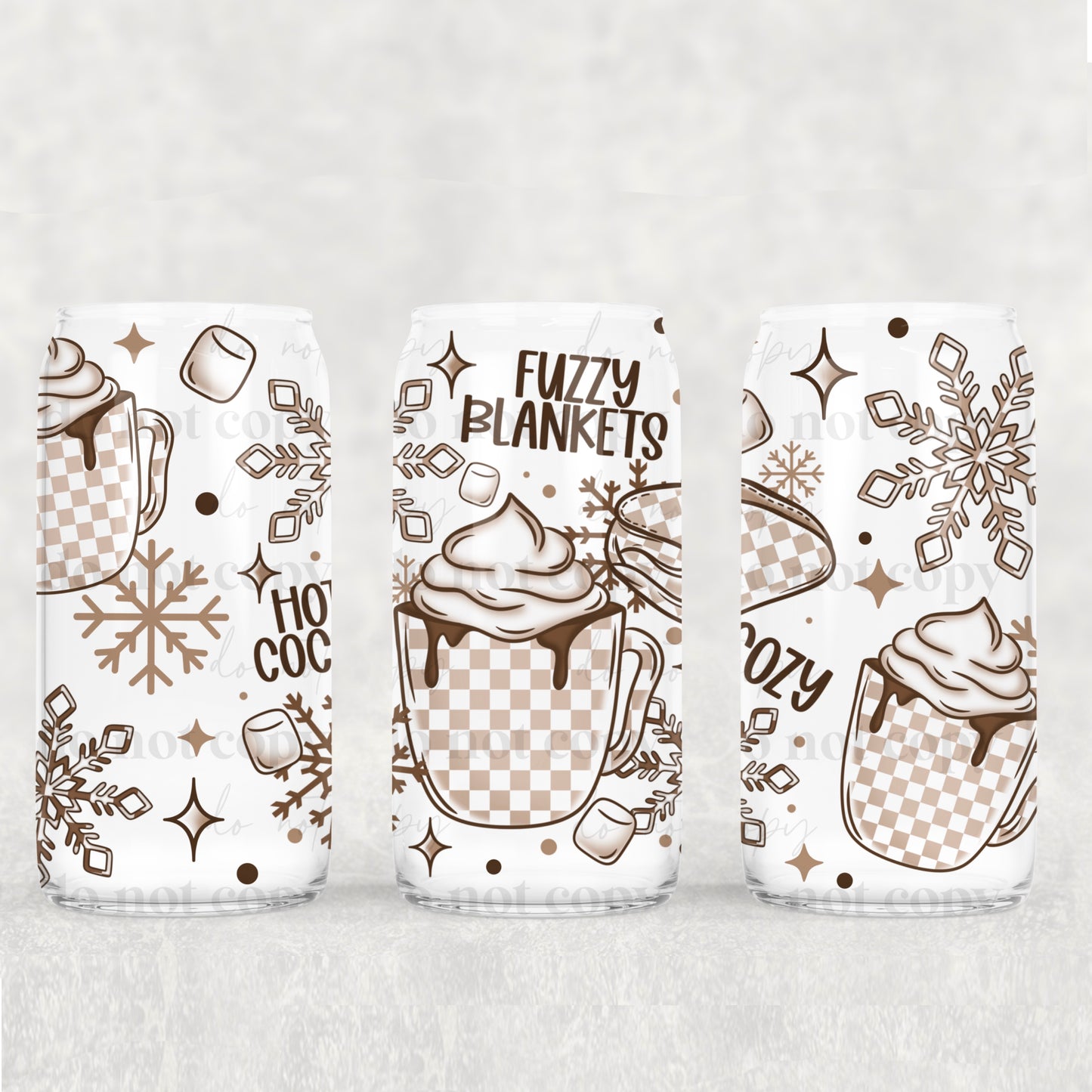 Checkered Winter Stay Cozy Hot Cocoa - 16 oz / 20 oz Libby UV DTF Wrap