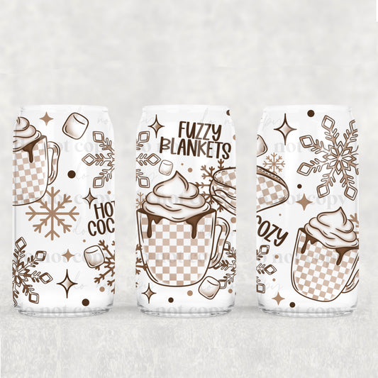 Checkered Winter Stay Cozy Hot Cocoa - 16 oz / 20 oz Libby UV DTF Wrap
