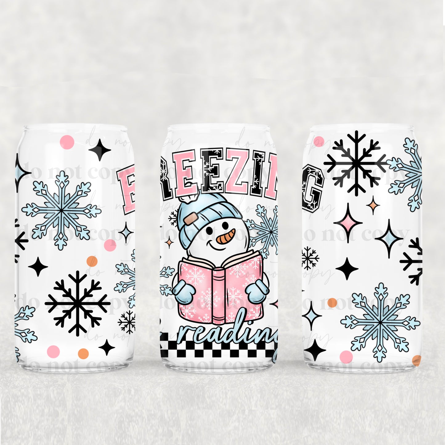 Checkered Winter Snowman Freezing Reading - 16 oz / 20 oz Libby UV DTF Wrap