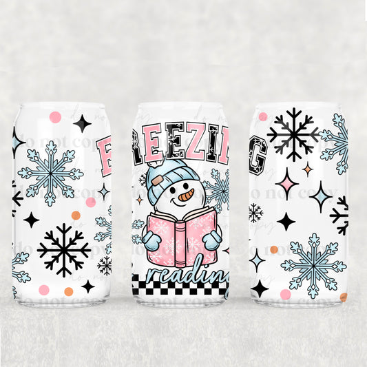 Checkered Winter Snowman Freezing Reading - 16 oz / 20 oz Libby UV DTF Wrap