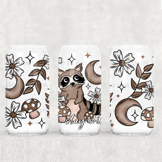 Boho Racoon Stay Wild - 16 oz / 20 oz Libby UV DTF Wrap