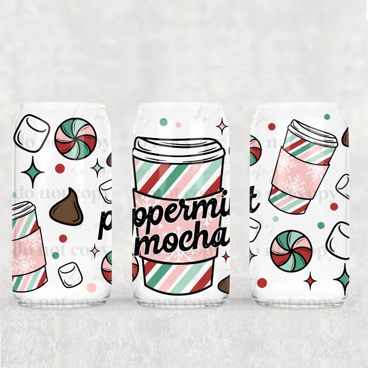 Winter Peppermint Mocha Christmas Peppermint - 16 oz / 20 oz Libby UV DTF Wrap