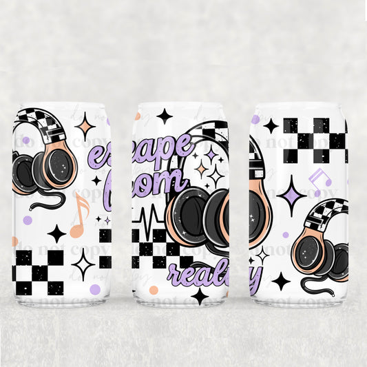 Checkered Headphones Escape From Reality - 16 oz / 20 oz Libby UV DTF Wrap