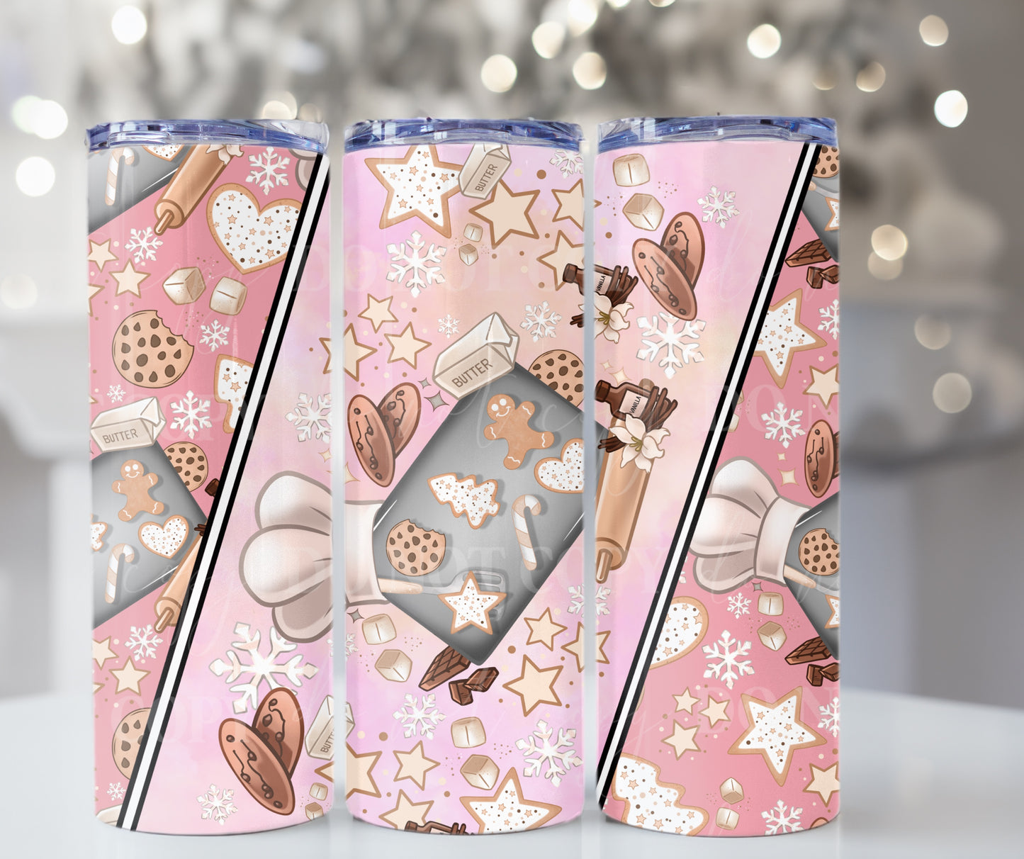 Christmas Baked Goods Pink - 20oz Skinny Tumbler / 25 Oz Glass Tumbler Wrap