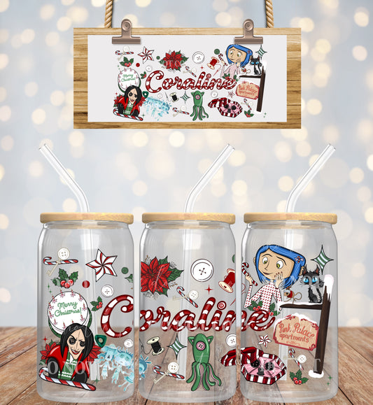 Christmas Coraline Button Girl - 16 oz / 20 oz Libby UV DTF Wrap