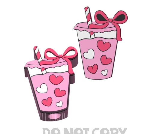 Valentines Multi Heart Coffee and Bow - 3D Printed Straw Topper