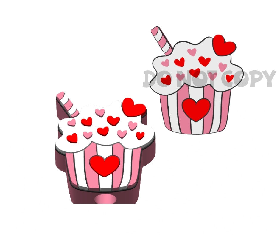 Valentines Heart Cupcake - 3D Printed Straw Topper