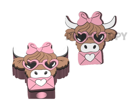 Valentines Highland Cow With Envelope - 3D Printed Straw Topper