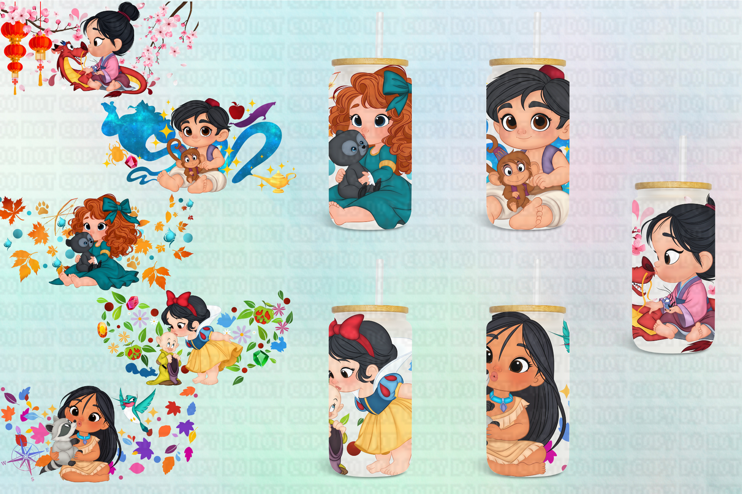 Floral Princess Collection - 16 oz / 20 oz Libby UV DTF Wrap