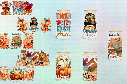 Fall Autumn Collection - 16 oz / 20 oz Libby UV DTF Wrap