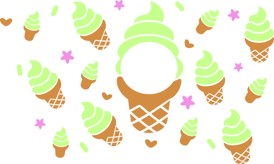 Mint Soft Serve Swirl Ice cream Cone - 24 Oz Cold Cup HOLE Permanent Vinyl Wrap