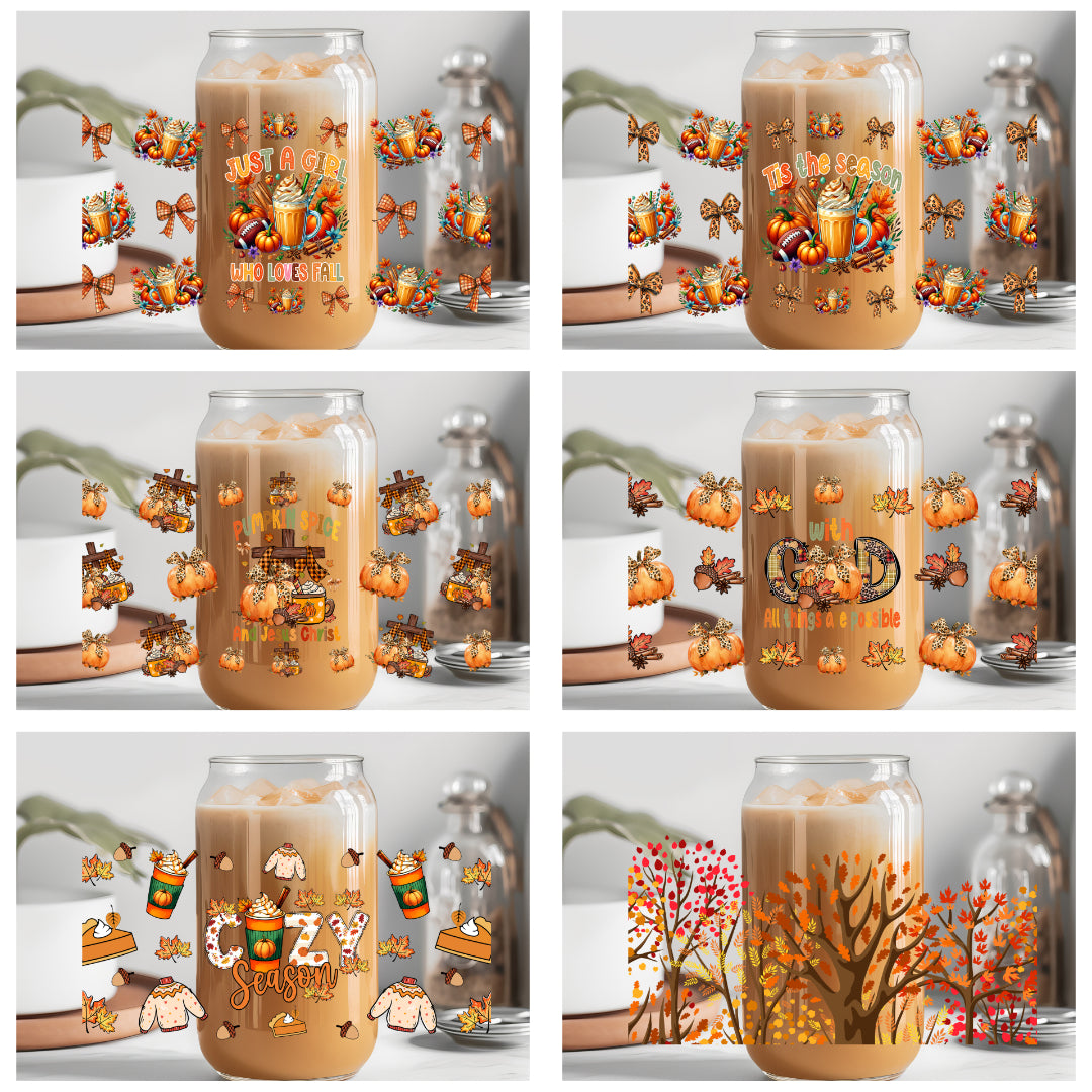 Autumn Falling Leaves Collection - 16 oz / 20 oz Libby UV DTF Wrap