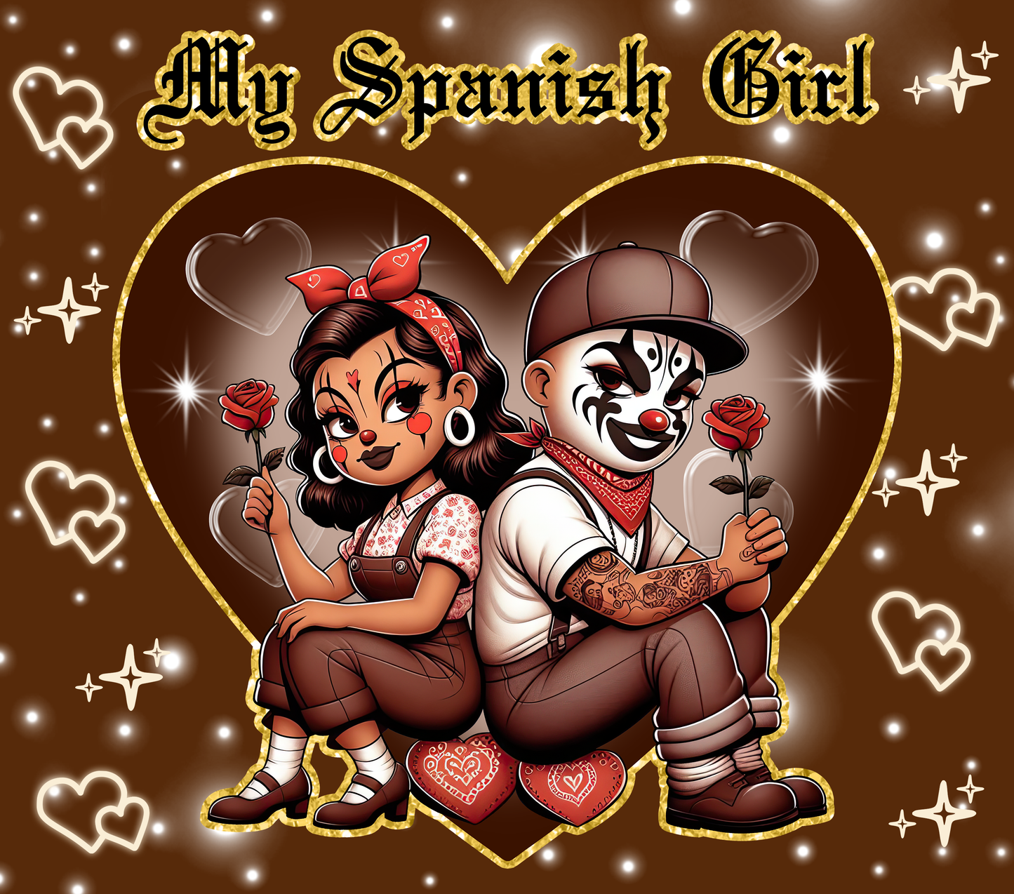 Brown Tone Painted Face Chicano My Spanish Girl - 20 Oz Straight Sublimation Transfer