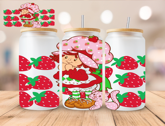 Strawberry Girl and Kitty - 16 oz / 20 oz Libby UV DTF Wrap