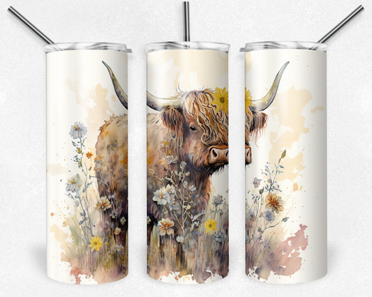 Floral Highland Cow - Sublimation 20 oz tumbler