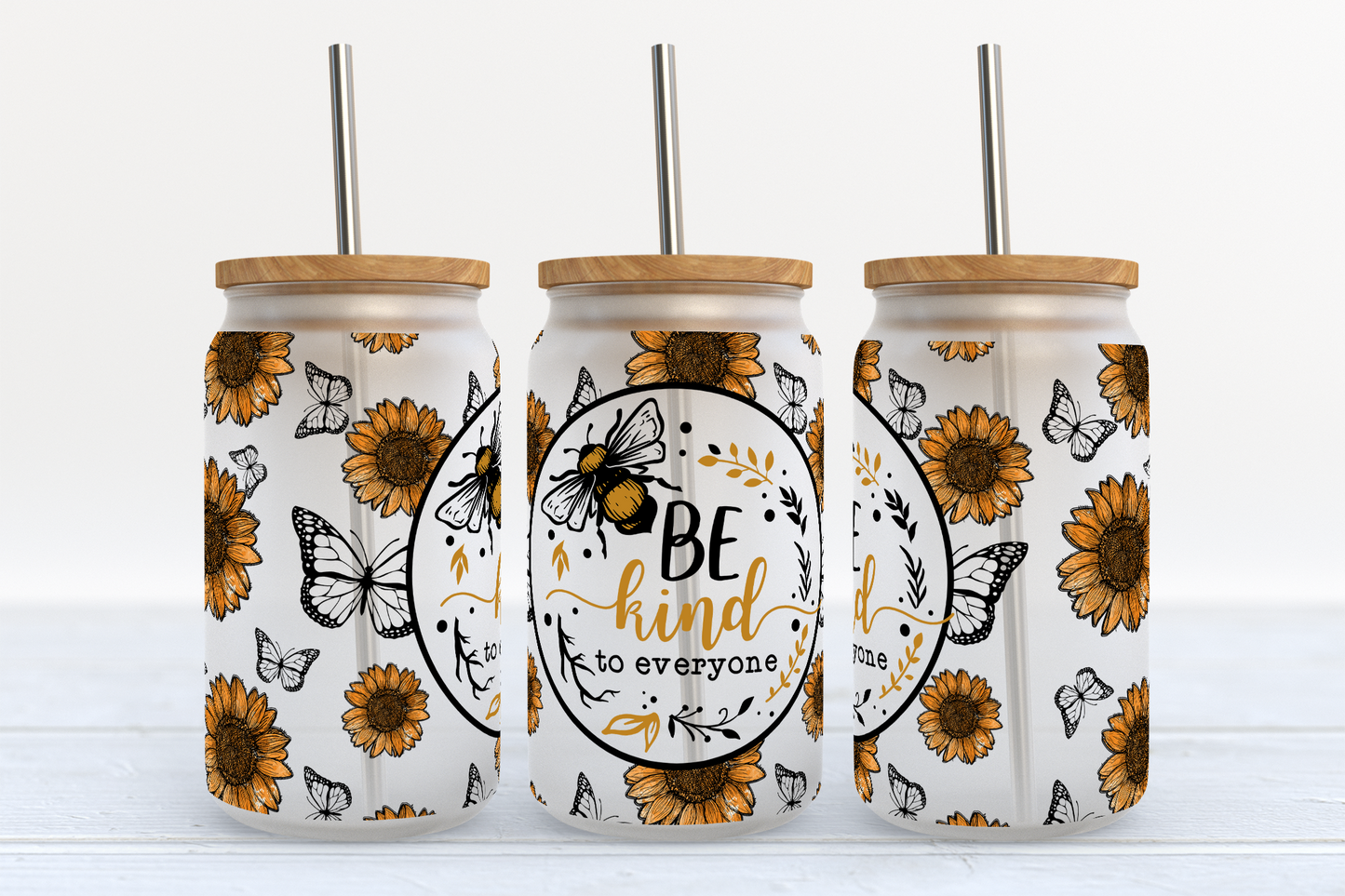 Sunflower Butterfly Bee Kind - 16 OZ Sublimation Libby Glass Cup