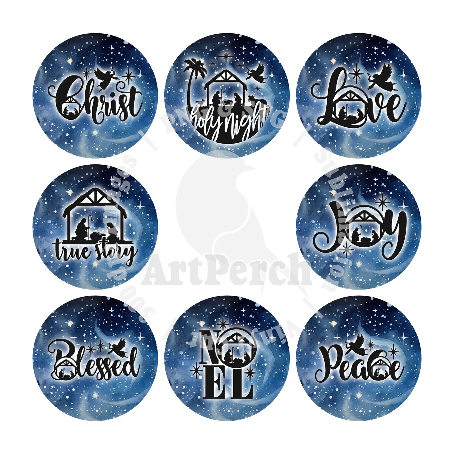 Blue Nativity Christmas Ornament 2.8 Inch - Ornament UVDTF Decal