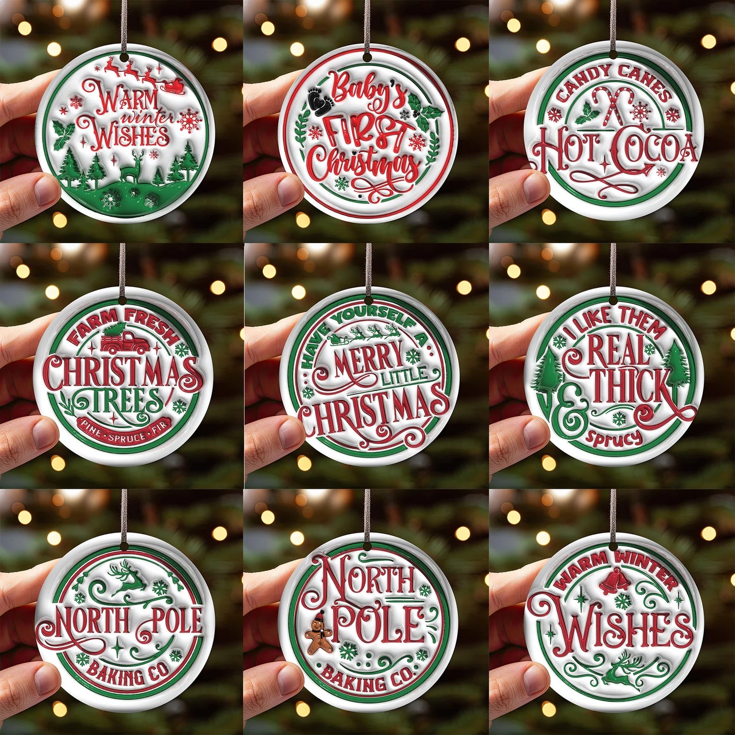 Red N Green Inflated Christmas Ornament Bundle 2.8 Inch - Ornament UVDTF Decal