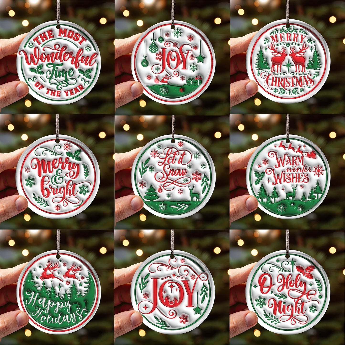 Red N Green Inflated Christmas Ornament Bundle 2.8 Inch - Ornament UVDTF Decal