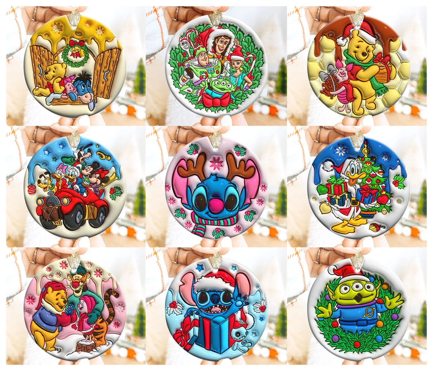 Cartoon Inflated Christmas Ornament Bundle 2.8 Inch - Ornament UVDTF Decal